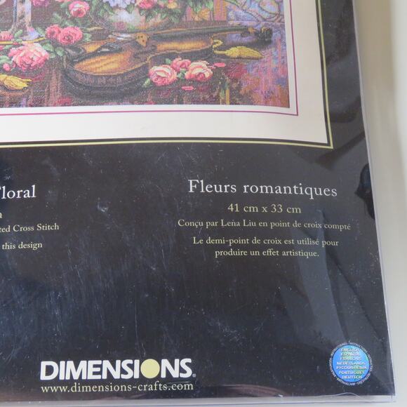 Dimensions Gold Collection Romantic Floral Cross Stitch Kit 16x13 Violin Flower - Picture 7 of 16